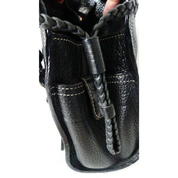 BRIGHTON Black Pebble Leather Shoulder Bag Tote Filigree Buckle Satchel SW Liner - Picture 12 of 16